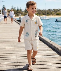 Scene&Heard Little Boys Embroidered Woven Linen Notch Collar Button Front Top