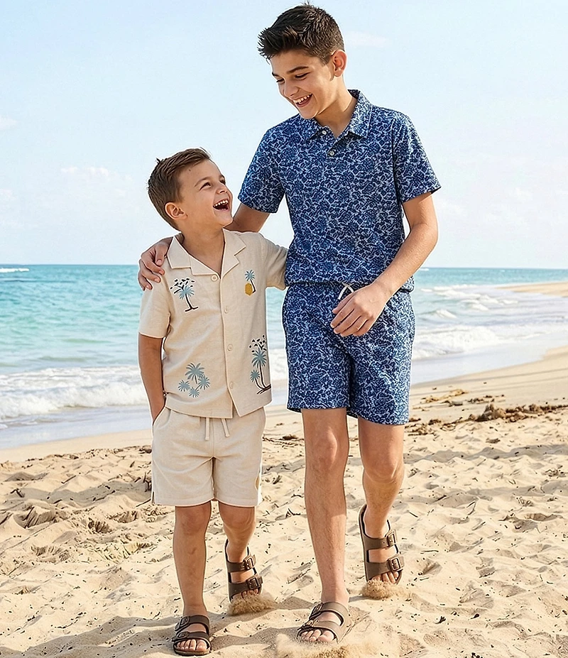 Scene&Heard Little Boys Embroidered Woven Linen Notch Collar Button Front Top