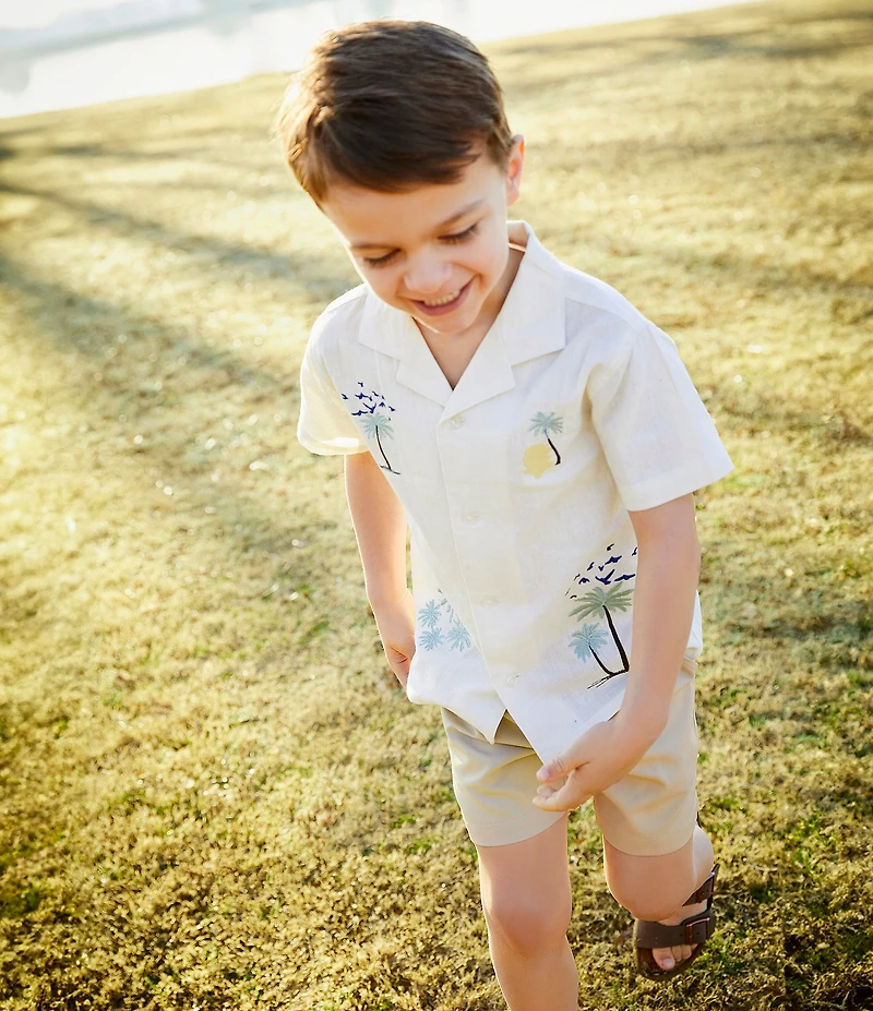 Scene&Heard Little Boys Embroidered Woven Linen Notch Collar Button Front Top