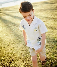 Scene&Heard Little Boys Embroidered Woven Linen Notch Collar Button Front Top
