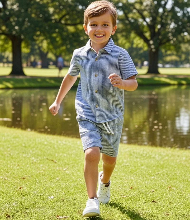 Scene&Heard Little Boys Stripe Camp Button Down Short Sleeve Shirt