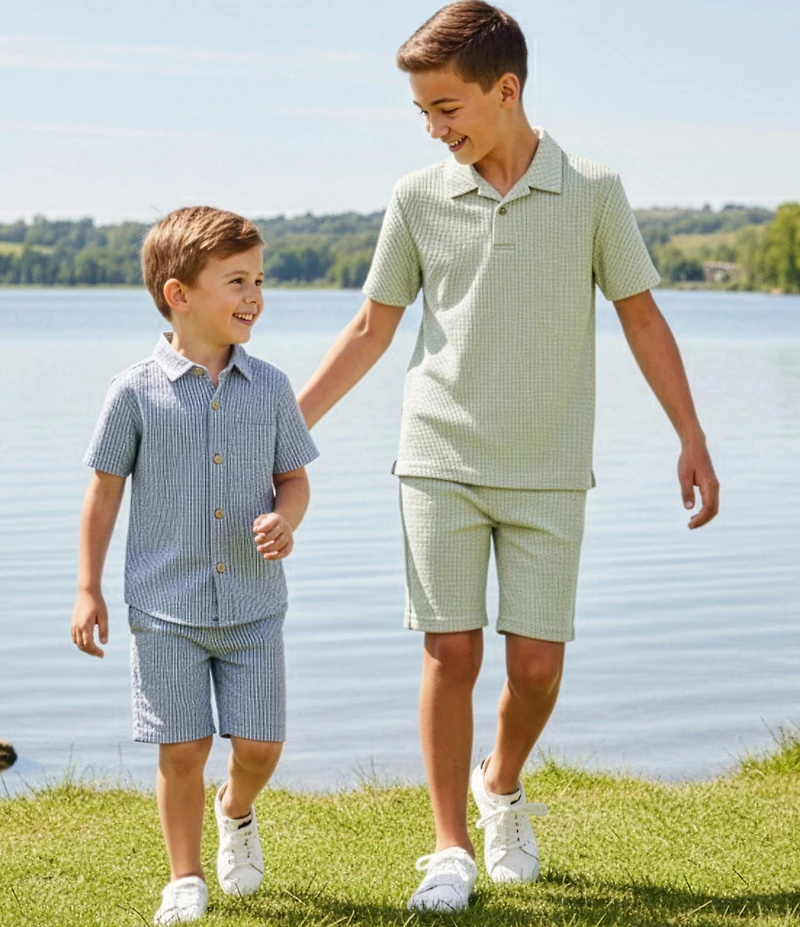 Scene&Heard Little Boys Stripe Camp Button Down Short Sleeve Shirt