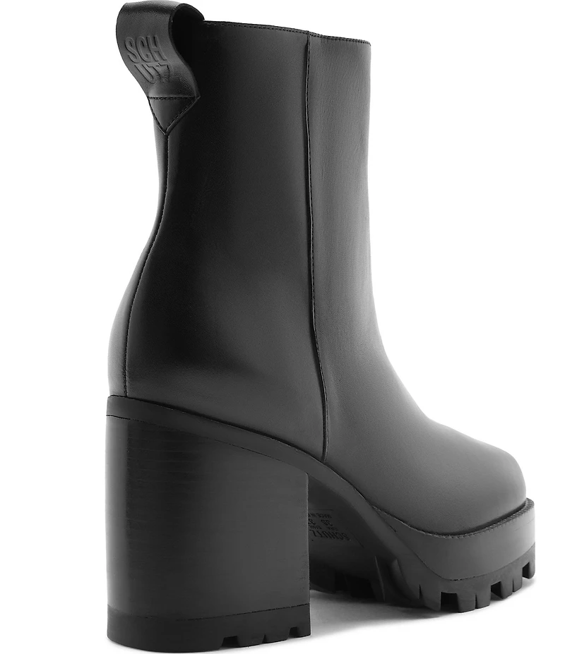 Schutz 240 Leather Platform Block Heel Lug Sole Booties