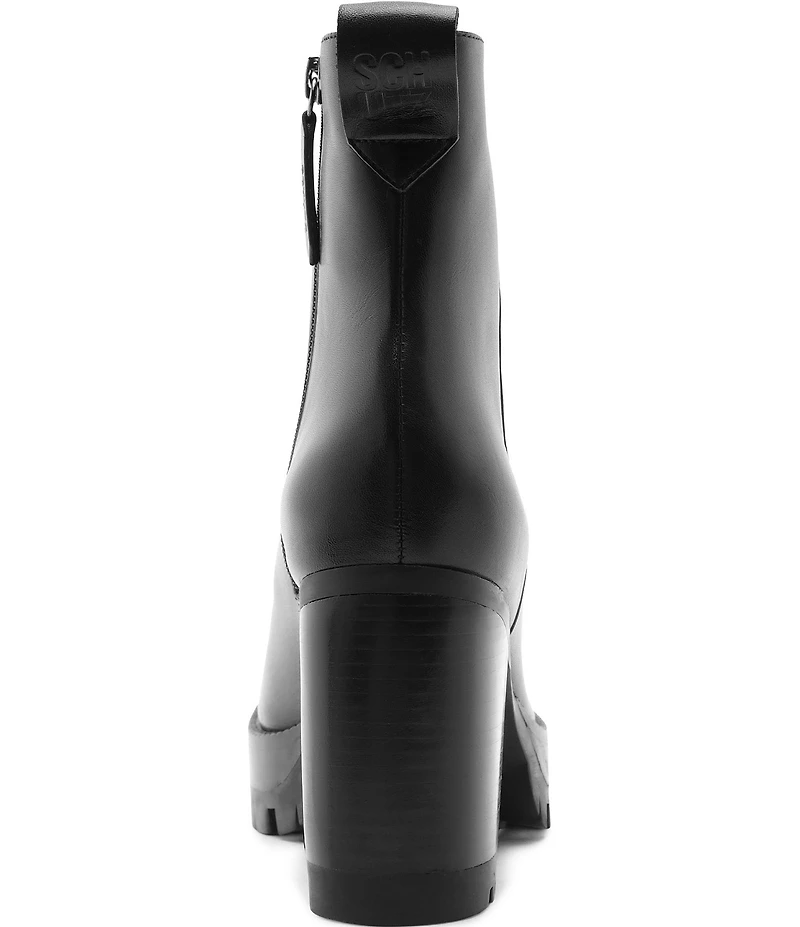 Schutz 240 Leather Platform Block Heel Lug Sole Booties