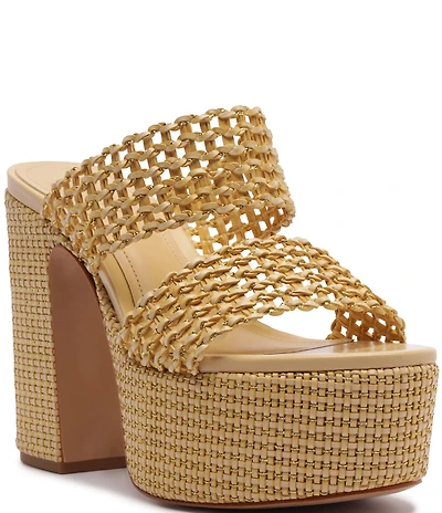 Schutz Aberdeen Woven Platform Block Heel Slide Sandals