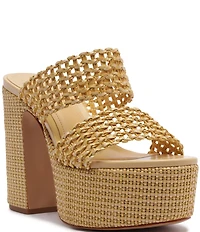 Schutz Aberdeen Woven Platform Block Heel Slide Sandals