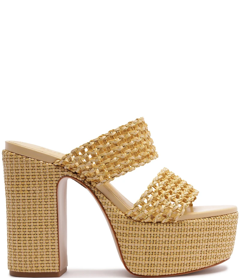 Schutz Aberdeen Woven Platform Block Heel Slide Sandals
