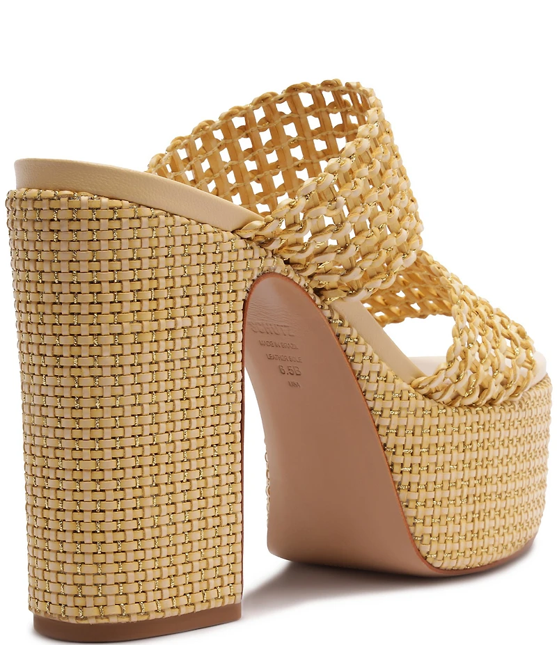 Schutz Aberdeen Woven Platform Block Heel Slide Sandals