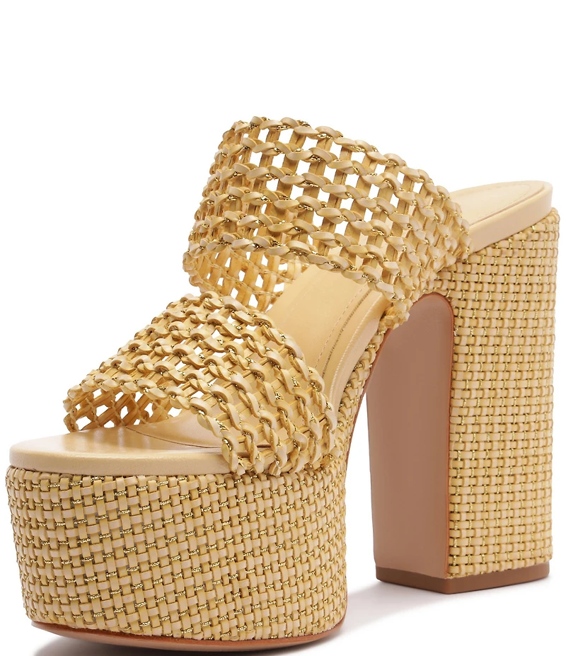 Schutz Aberdeen Woven Platform Block Heel Slide Sandals