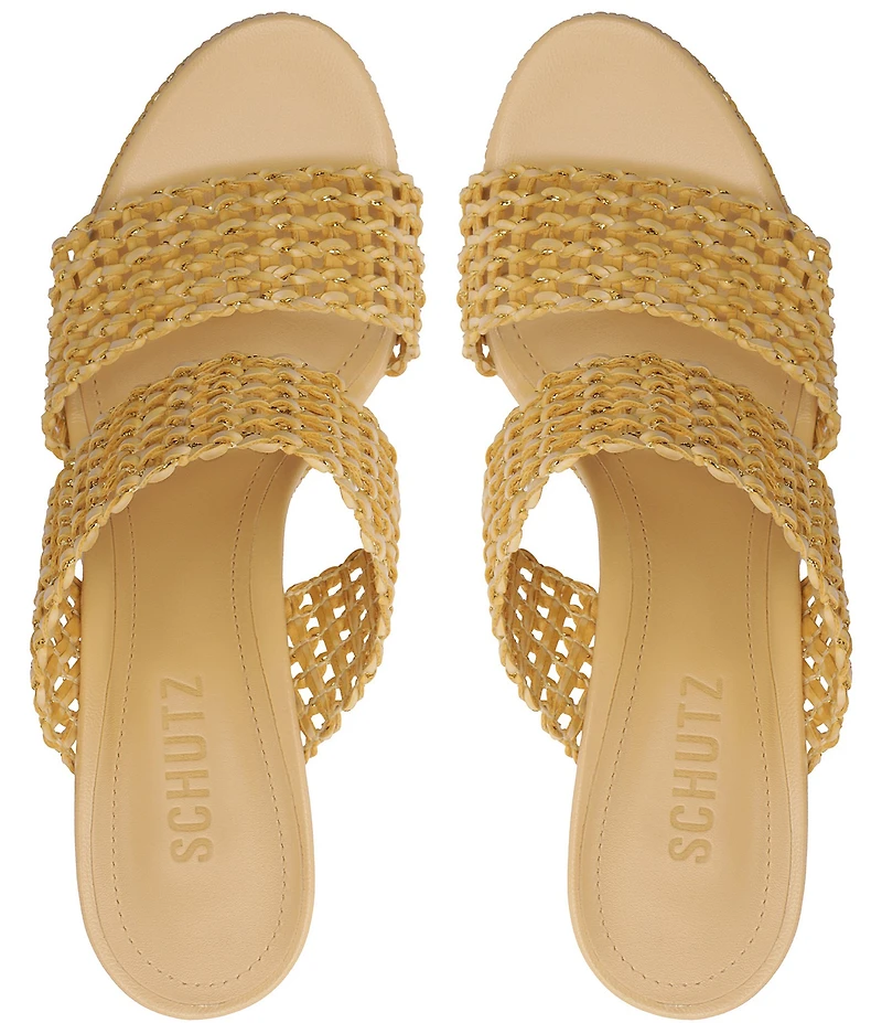 Schutz Aberdeen Woven Platform Block Heel Slide Sandals