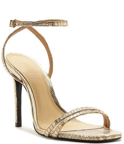 Schutz Altina Embossed Metallic Leather Dress Sandals