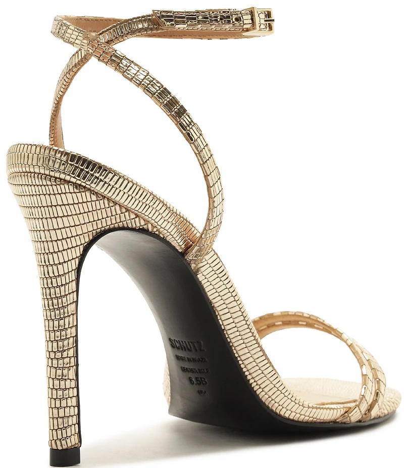 Schutz Altina Embossed Metallic Leather Dress Sandals