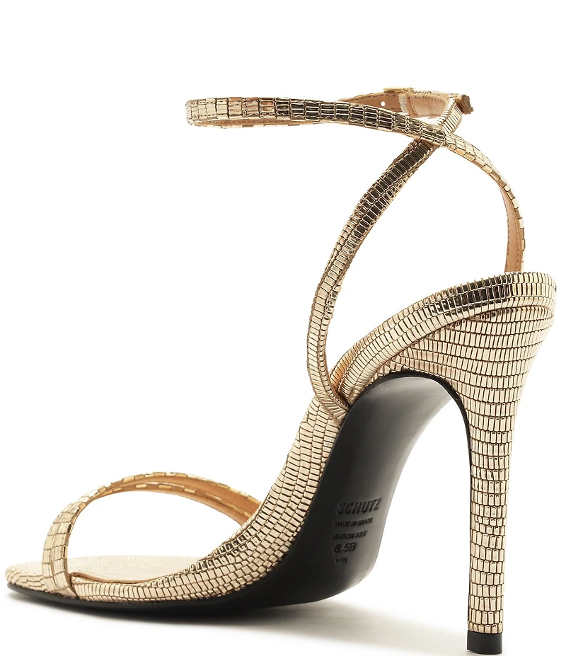 Schutz Altina Embossed Metallic Leather Dress Sandals