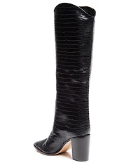 Schutz Maryana Block Crocodile Embossed Leather Tall Western Boots