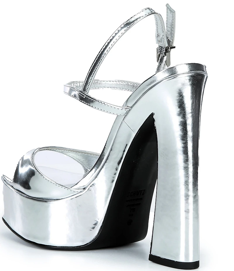 Schutz Arlene Metallic Leather Platform Dress Sandals