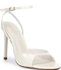 Schutz Arlette Patent Leather Ankle Strap Stiletto Dress Sandals