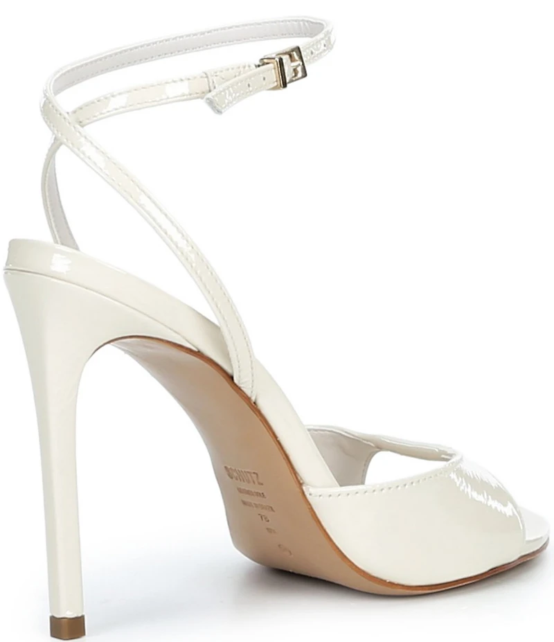 Schutz Arlette Patent Leather Ankle Strap Stiletto Dress Sandals
