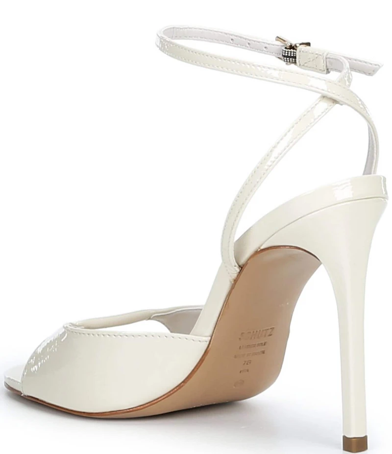 Schutz Arlette Patent Leather Ankle Strap Stiletto Dress Sandals