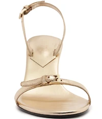Schutz Aurora Metallic Leather Slingback High Stiletto Dress Sandals