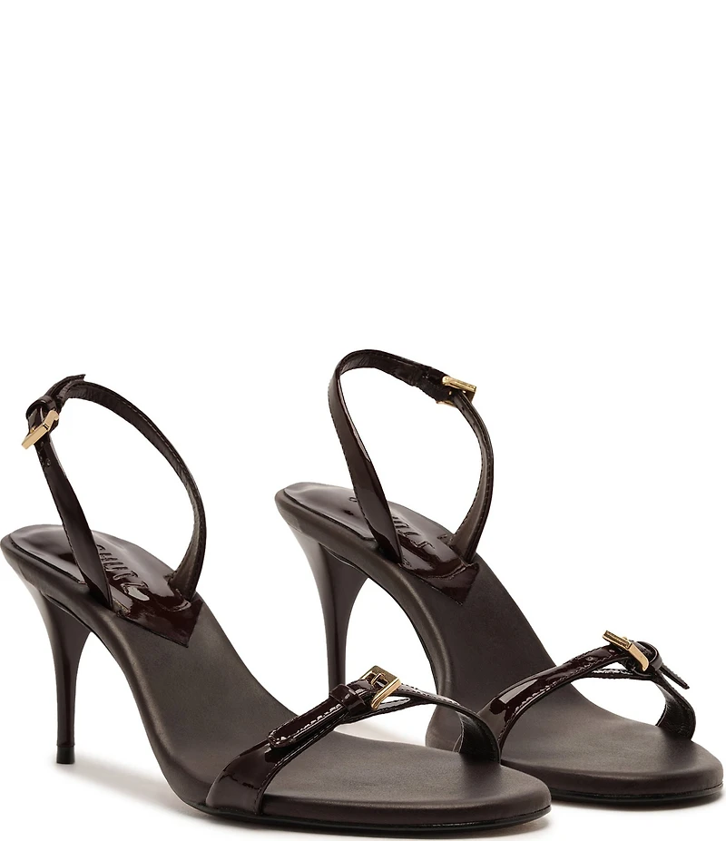 Schutz Aurora Patent Leather Slingback Mid Stiletto Dress Sandals