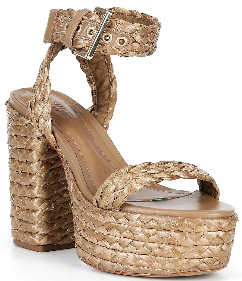 Schutz Ayana Braided Raffia Platform Block Heel Sandals
