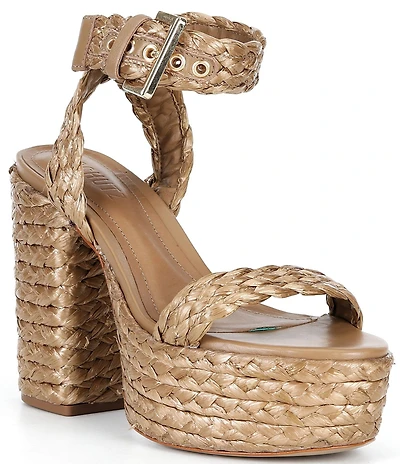 Schutz Ayana Braided Raffia Platform Block Heel Sandals