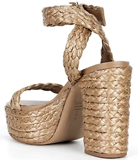 Schutz Ayana Braided Raffia Platform Block Heel Sandals