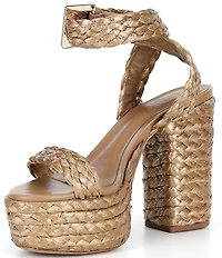 Schutz Ayana Braided Raffia Platform Block Heel Sandals