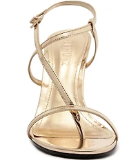 Schutz Azure Metallic Patent Leather High Heel Dress Sandals