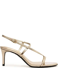 Schutz Azure Metallic Patent Leather Mid Heel Dress Sandals