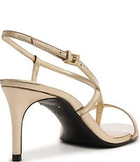 Schutz Azure Metallic Patent Leather Mid Heel Dress Sandals