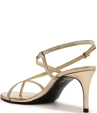 Schutz Azure Metallic Patent Leather Mid Heel Dress Sandals