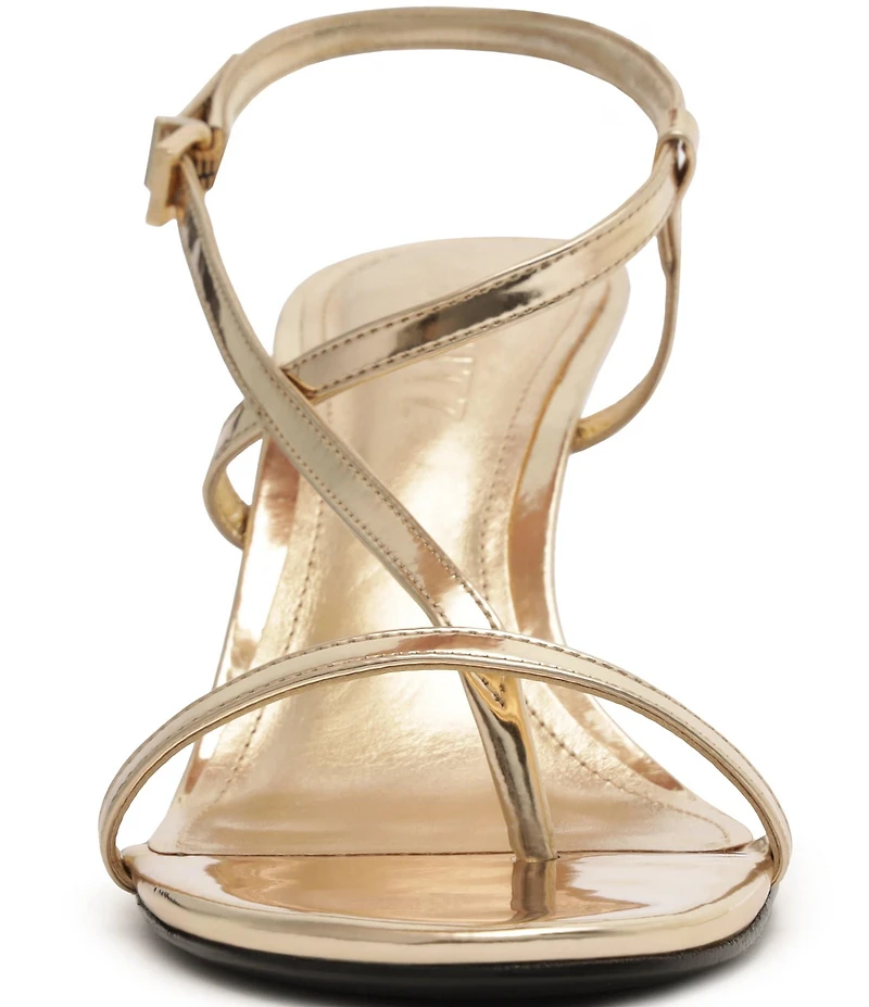 Schutz Azure Metallic Patent Leather Mid Heel Dress Sandals