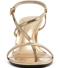 Schutz Azure Metallic Patent Leather Mid Heel Dress Sandals