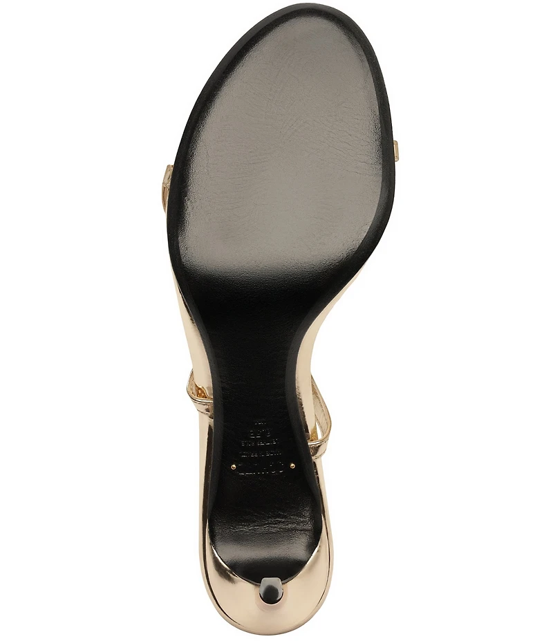 Schutz Azure Metallic Patent Leather Mid Heel Dress Sandals