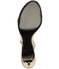 Schutz Azure Metallic Patent Leather Mid Heel Dress Sandals