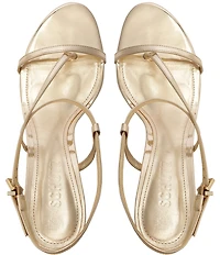 Schutz Azure Metallic Patent Leather Mid Heel Dress Sandals