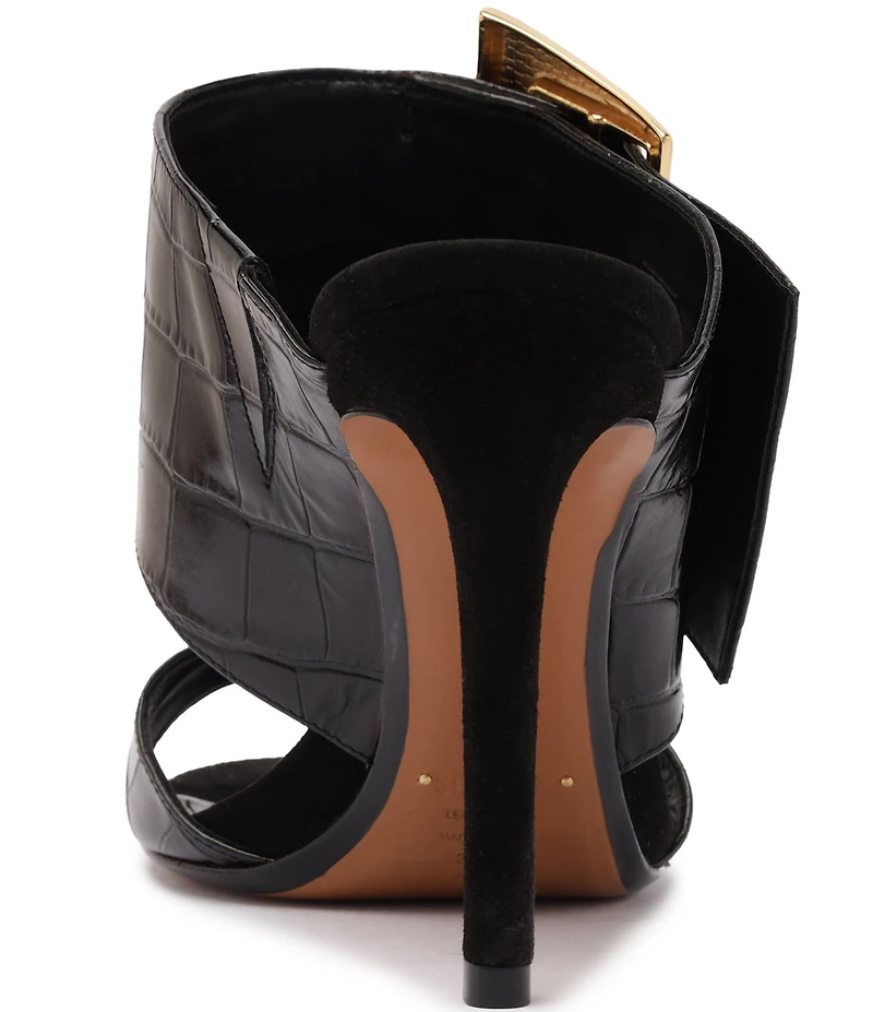 Schutz Beatrix Croco Embossed Leather Big Buckle Hardware Dress Slide Sandals