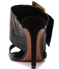 Schutz Beatrix Croco Embossed Leather Big Buckle Hardware Dress Slide Sandals