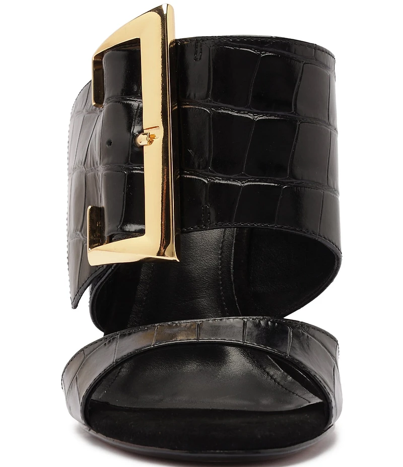Schutz Beatrix Croco Embossed Leather Big Buckle Hardware Dress Slide Sandals