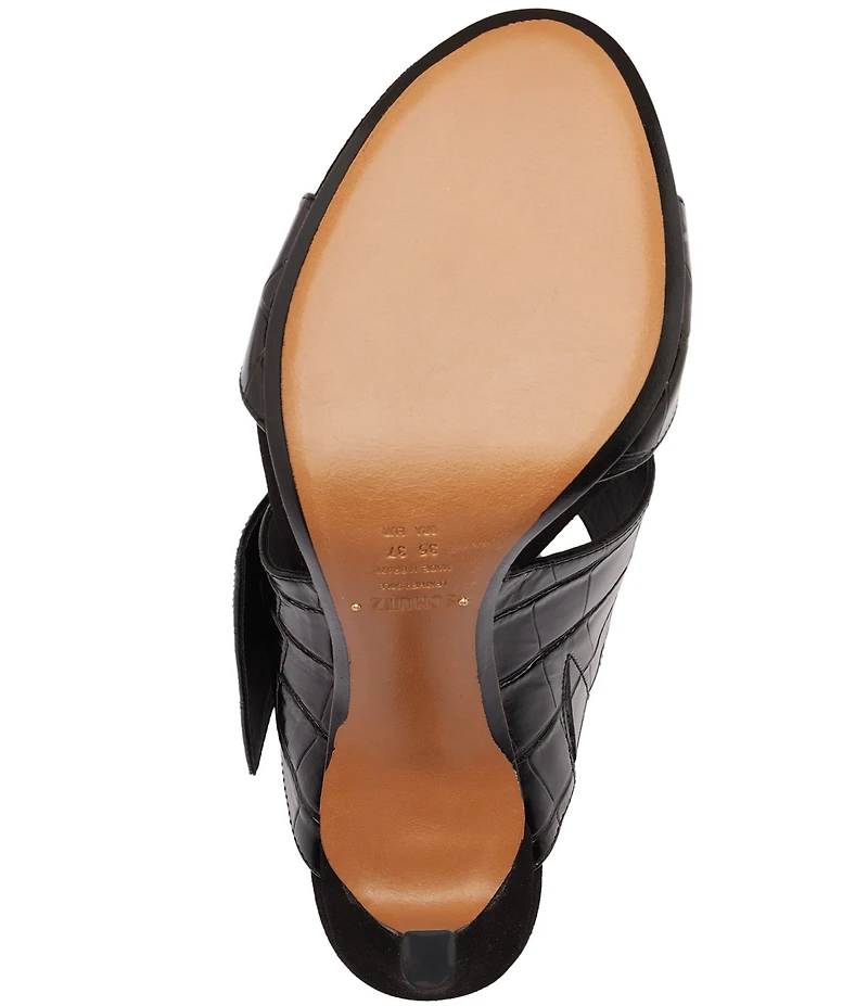 Schutz Beatrix Croco Embossed Leather Big Buckle Hardware Dress Slide Sandals