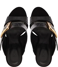 Schutz Beatrix Croco Embossed Leather Big Buckle Hardware Dress Slide Sandals