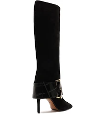 Schutz Beatrix Suede Croco Strap Big Buckle Hardware Tall Dress Boots