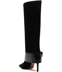 Schutz Beatrix Suede Croco Strap Big Buckle Hardware Tall Dress Boots
