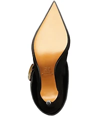 Schutz Beatrix Suede Croco Strap Big Buckle Hardware Tall Dress Boots