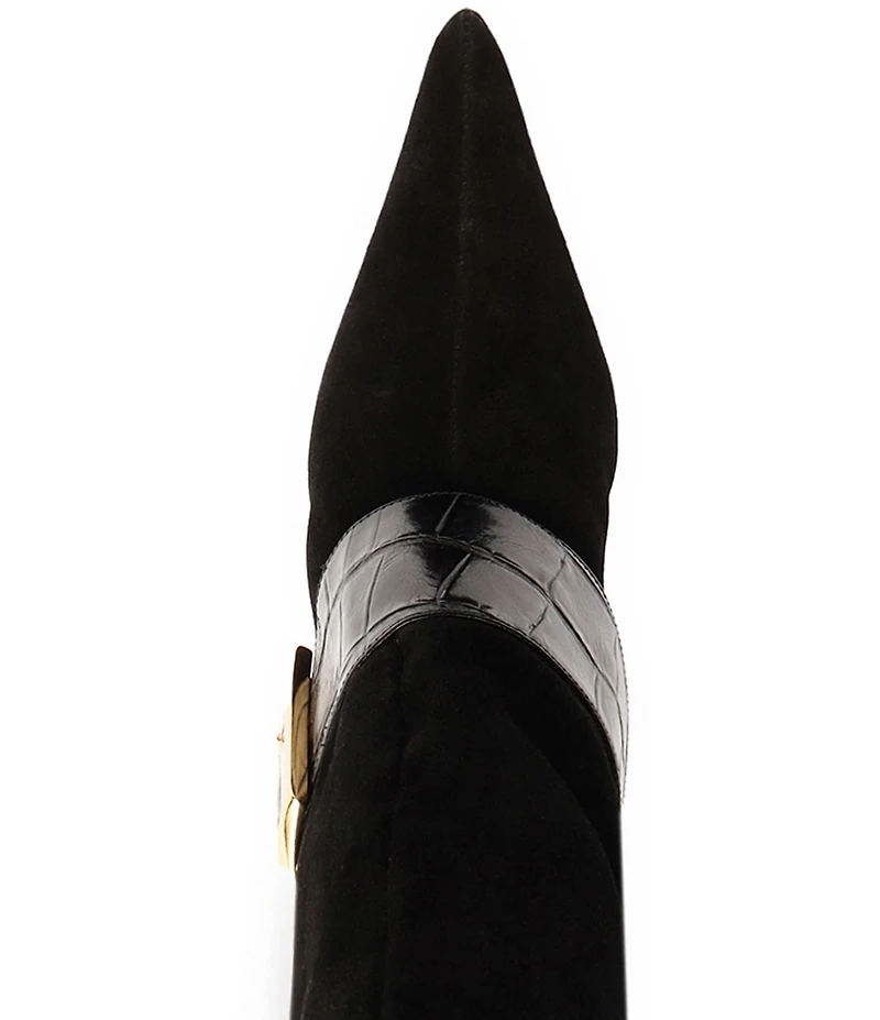 Schutz Beatrix Suede Croco Strap Big Buckle Hardware Tall Dress Boots