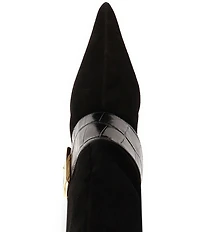 Schutz Beatrix Suede Croco Strap Big Buckle Hardware Tall Dress Boots