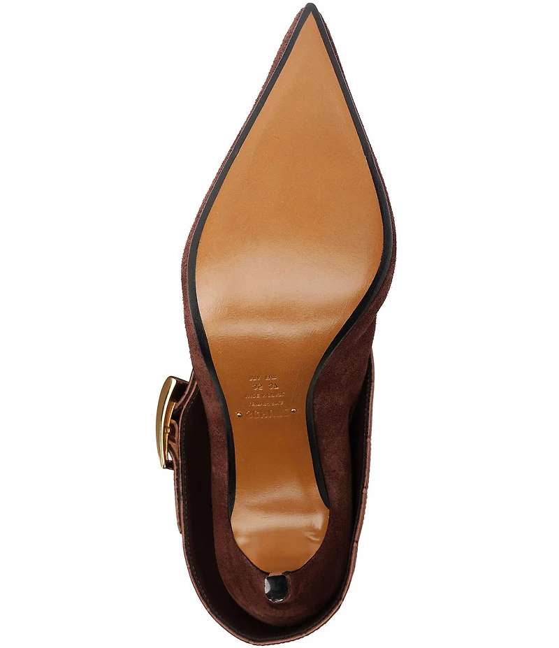 Schutz Beatrix Suede Croco Strap Big Buckle Hardware Tall Dress Boots