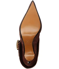 Schutz Beatrix Suede Croco Strap Big Buckle Hardware Tall Dress Boots