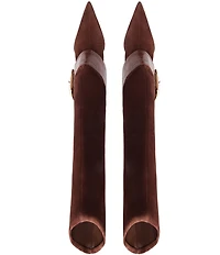 Schutz Beatrix Suede Croco Strap Big Buckle Hardware Tall Dress Boots